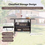 Tangkula Outdoor Wicker Bar Table with 2 Metal Mesh Shelves & 2-Rail Steel Stemware Racks(Mix Brown)
