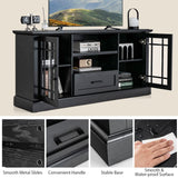 Tangkula Farmhouse TV Stand for TV up to 70 Inch, Tall Media Console Table with 2 Glass Doors
