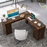 Tangkula L-Shaped Office Desk with Storage Drawers & Keyboard Tray