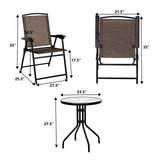 Tangkula 3 Pieces Patio Bistro Set, Outdoor Folding Chairs & Table Set