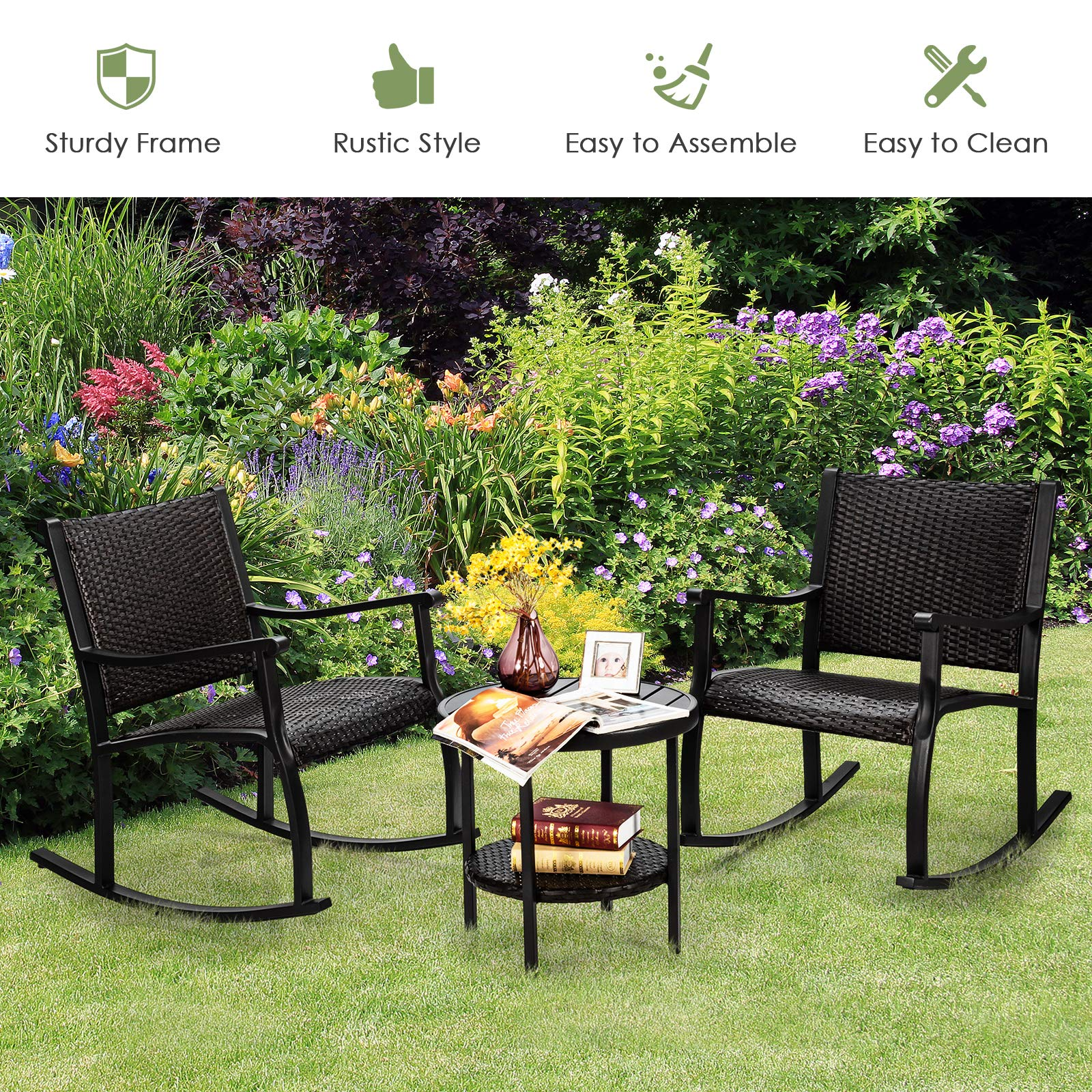 3 Piece Rocking Bistro Set - Tangkula