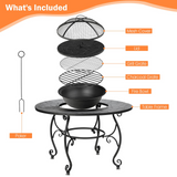 Tangkula Outdoor Fire Pit Table, 4 in 1 36 Inch Round BBQ Garden Fire Bowl with Lid, Bonfire Wood Burning Fire Pit for Outside Backyard