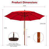 TANGKULA 9.5 FT Pulley Lift Round Patio Umbrella, Wooden Market Umbrella