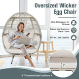 Tangkula PE Wicker Egg Chair, Patiojoy Oversized Indoor Outdoor Patio Lounge Chair with Cushions and Pillows