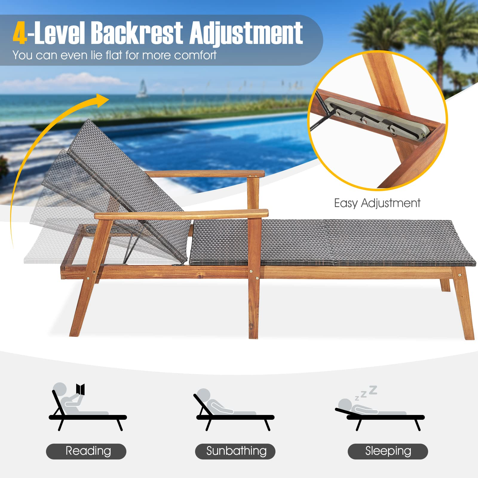 2 Piece Patio Chaise Lounge & Table Set - Tangkula