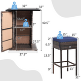 Tangkula 5 Piece Outdoor Rattan Bar Set, Patio Bar Furniture with 4 Cushions Stools and Smooth Top Table