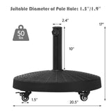 50 LBS Patio Umbrella Base, Round Outdoor Umbrella Stand W/Lockable Wheels