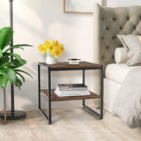 Tangkula Side Table Set of 2, 2 Tier Coffee Table with Mental Frame Wood Top
