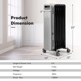 Tangkula 1500W Oil Filled Radiator Heater, Electric Space Heater with 3 Heat Settings