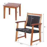 3-Piece Patio Acacia Wood Bistro Set, Patiojoy Outdoor Furniture Set with 2 Chairs & 1 Side Table