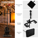 Tangkula 5-Piece Fireplace Tool Set, Heavy Duty Fire Wood Tool Set with Tong, Brush, Shovel, Poker, Stand