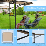 Tangkula 13.5x4 Ft Grill Gazebo with Dual Side Awnings, Double Tier BBQ Gazebo with 2 Side Shelves