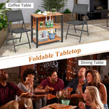 Patio Acacia Wood Folding Table, Outdoor Dining Table with 2 Storage Shelves and Steel Frame