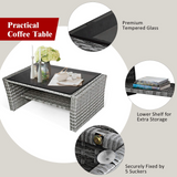 Tangkula 4 Pieces Patio Furniture Set, Outdoor Conversation Set with Cushions and Coffee Table