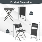 Tangkula 3 Piece Patio Bistro Set, Folding Wicker Chairs & Table Set