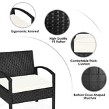 Tangkula 3 Piece Patio Furniture Set with 2 Cushioned Chairs & End Table, Black