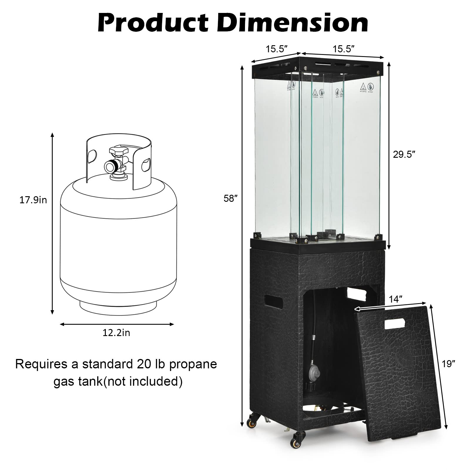 41,000 BTU Propane Patio Heater with Waterproof Cover - Tangkula