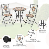 Tangkula 3 Pieces Patio Bistro Set, Outdoor Garden Furniture Set with Round Mosaic Coffee Table & 2 Folding Chairs