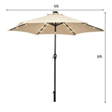 9FT Solar Powered LED Lighted Patio Umbrella, Table Market Umbrella with Tilt and Crank