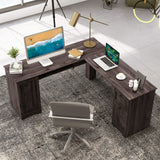 Tangkula L-Shaped Office Desk with Storage Drawers & Keyboard Tray