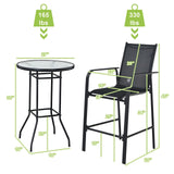 3 Pieces Outdoor Patio Bar Set, Outdoor Bistro Set with 2 Bar Stools and 1 Tempered Glass Bar Table