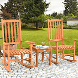 3 Piece Patio Rocking Bistro Set, 2 Rockers and 1 Coffee Table, Outdoor Rocking Chair Set
