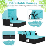 Tangkula Patio Rattan Daybed, Patiojoy Wicker Daybed Loungerw/Retractable Canopy, 2 Foldable Side Panels