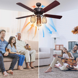 Tangkula 52-Inch Ceiling Fan with Lights, Industrial Ceiling Fan w/ 5 Iron Blades & 3 Cage Lights