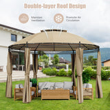 Tangkula 11.5x11.5 ft Round Patio Gazebo, 2-Tier Dome Gazebo with Removable Side Curtains