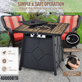 Tangkula 28 Inches Propane Fire Pit Table, 40,000 BTU Square Fire Table with Lid, Lava Stone, Waterproof Cover