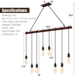 Tangkula Industrial Multi Pendant Light, 8-Light Iron Rustic Island Chandelier, Suspension Line Can Be Adjusted Freely