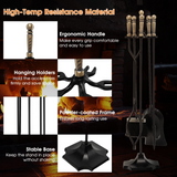 Tangkula 5-Piece Fireplace Tool Set, Heavy Duty Fire Wood Tool Set with Tong, Brush, Shovel, Poker, Stand