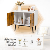 Tangkula Mid Century Storage Cabinet, Floor Storage Cabinet with 2 Doors & Metal Legs, Rustic Brown