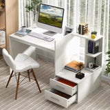 White Desk with 2 Storage Drawers & Bookshelf - Tangkula