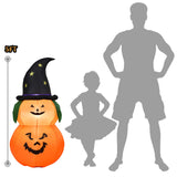 Tangkula 5 Ft Halloween Inflatable Pumpkin with Witch Hat, Blow Up 2 Pumpkins with LED Lights