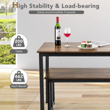 Tangkula Moccha Dining Table Set for 4, 3-Piece Modern Breakfast Table Set with 2 Benches & Metal Frame