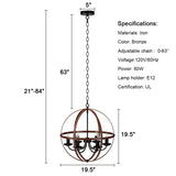 Tangkula 6 Lights Chandelier, Industrial Pendant Light Ceiling Lamp with Bronze Metal Spherical Shade & Adjustable Chain (Bronze)