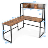 Tangkula Reversible L-Shaped Desk with Hutch, Space Saving Corner Computer Desk with Storage Bookshelf