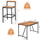 7-Piece Outdoor Acacia Wood Bar Set, Patiojoy Outdoor Rattan High-Dining 6 Bar Stools and 1 Rectangular Table with Umbrella Hole