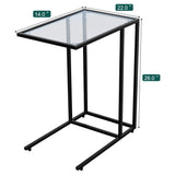 TANGKULA Sofa Side End Table, C Shaped Table Snack Table with Glass Top & Steel Frame