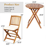 Tangkula 3 PCS Patio Folding Bistro Set, Outdoor Acacia Wood Chair and Table Set