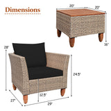 3 Piece Patio Furniture Set, Outdoor Wicker Rattan Bistro Sofa Set