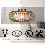 Tangkula Metal Flush Mount Ceiling Light, Antique Brass Metal Ceiling Pendant Light with Strong Arc Iron Lamp-shade