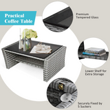 Tangkula 4 Pieces Patio Furniture Set, Outdoor Conversation Set with Cushions and Coffee Table