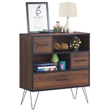 Tangkula 3-Tier Storage Cabinet, Wood File Cabinet with Drawers & 4 Metal Legs
