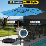 Tangkula 10 ft Cantilever Umbrella w/32 Solar-Powered LED Lights, Functional Tilting System & Hand-Crank Mechanism