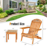 3 Pieces Adirondack Chair Set, Outdoor Wood Furniture Set with 2 Folding Lounge Chairs & Side Table