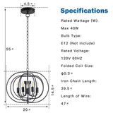 Tangkula Folding Rotatable Chandelier, 5 Lights Metal Ceiling Lamp with 39.5' Iron Chain (Black)