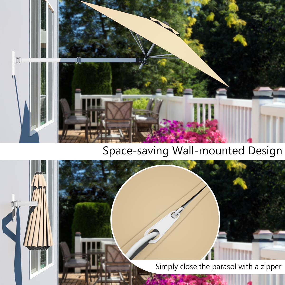 Tangkula 8 FT Wall Mounted Patio Umbrella