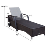 Tangkula Patio Chaise with Wheels, 6 Positions Adjustable Outdoor Lounger Chair with Steel Frame